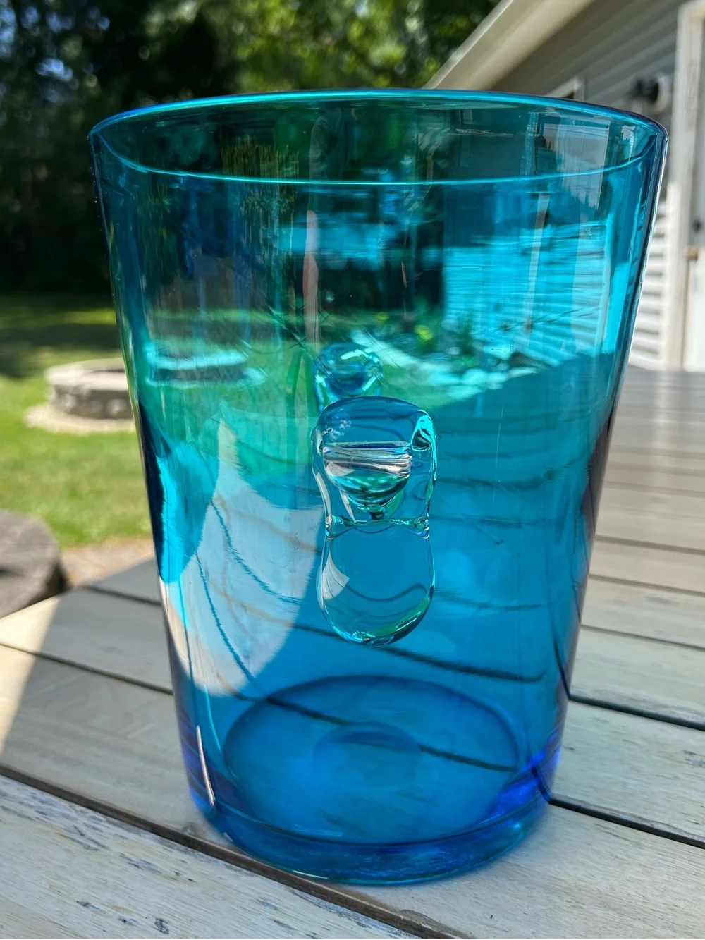 Vintage Hand Blown Glass Blue Ice Bucket